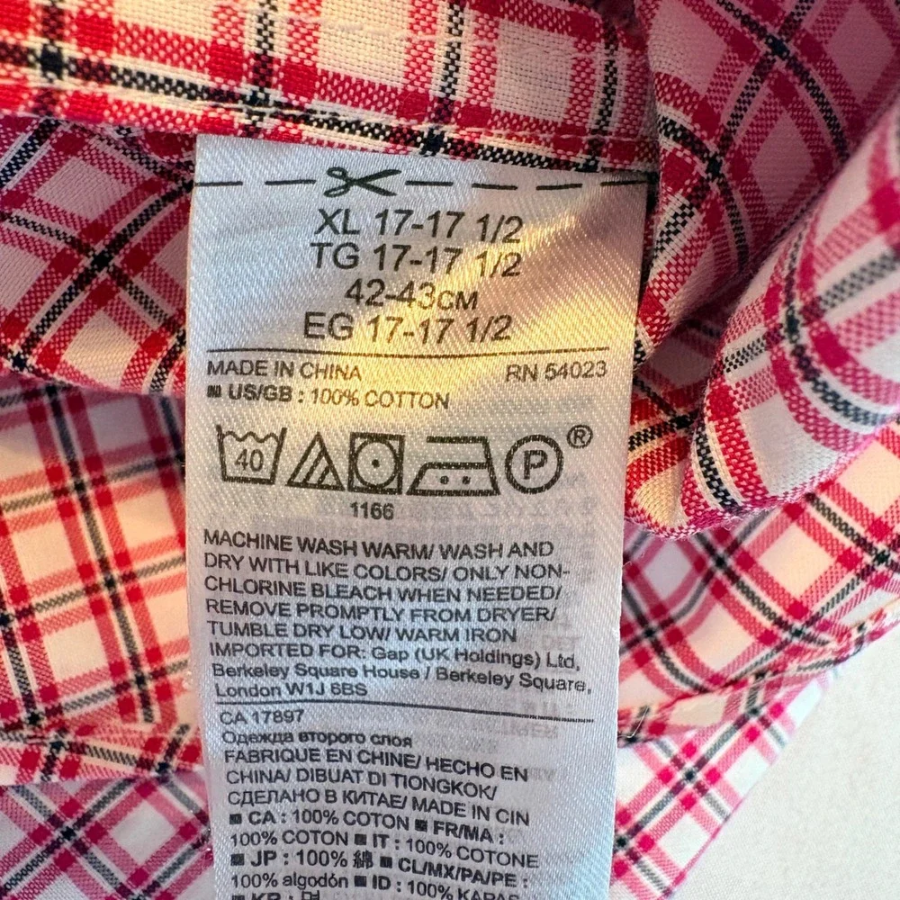 Banana Republic Button Down Shirt Mens XL Grant Fit Red Plaid Non-Iron Cotton